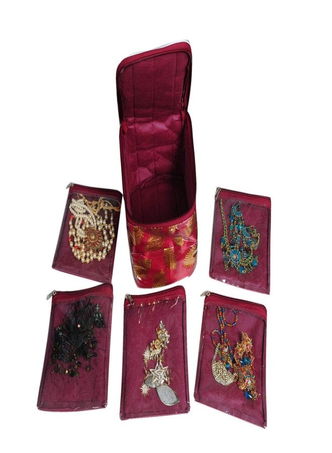 SuneshCreation Set of 10 Makeup Pouches Necklace Earrings Cosmetic Vanity Storage Box Jewellery Organizer Toiletry Organizer Pouch For Women Color - Red - Image 4